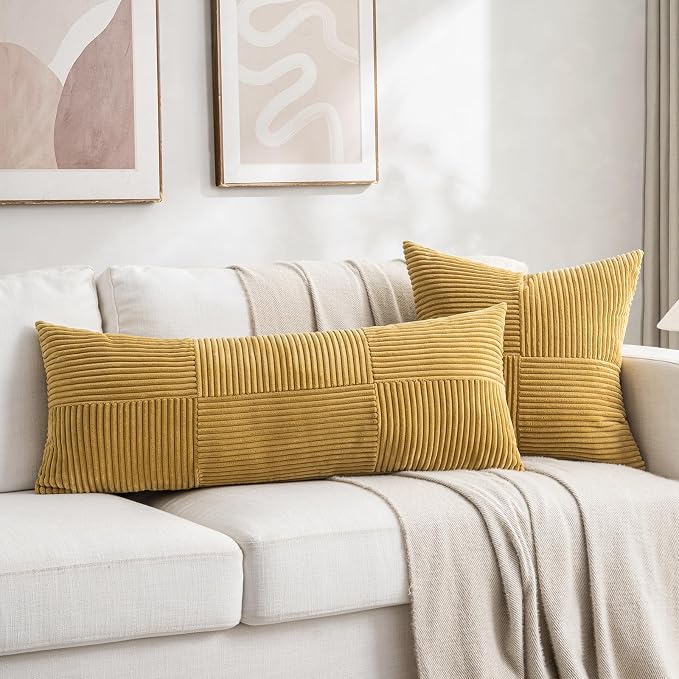 Fancy Homi 2 Packs Mustard Yellow Decorative Throw Pillow Covers 20x20 Inch - Image 6