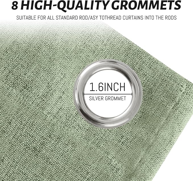 Yakamok 96 Inch Light Sage Green Linen Texture Curtains - Image 4