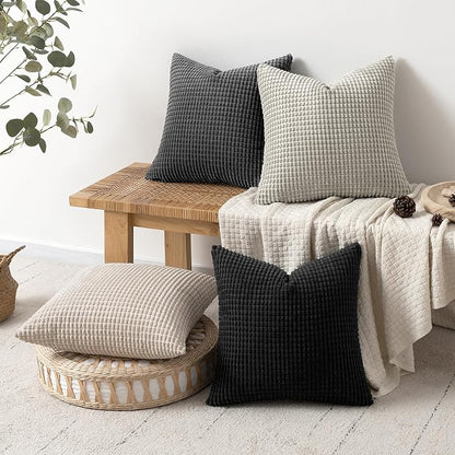 MIULEE Neutral Cream/Grey Decorative Pillow Covers 18x18 Inch Set of 4 Boho - Image 4