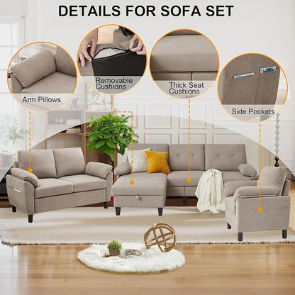 84" Convertible Sectional Sofa Set, 3 Seat L Shaped Couch - Image 4