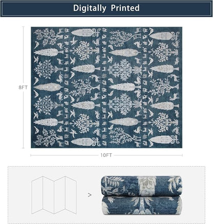 Washable Rugs 8x10 Area Rug for Living Room, Dining Room- Tree Blue | Ultra - Image 2