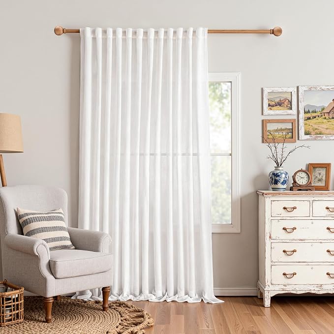 MYSKY HOME Floor to Ceiling Curtains 108 Inches Long White Semi Sheer Sliding by MYSKYHOME