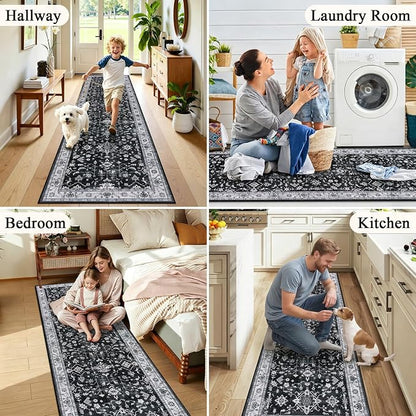 HEBE Hallway Runner Rug 2'x6', Washable Non Slip Kitchen Rug Runner | Soft Boho - Image 6