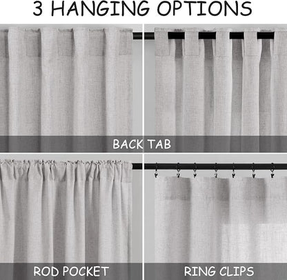 Grey Linen Curtains 108 Inches Long 2 Panels Set - Image 3