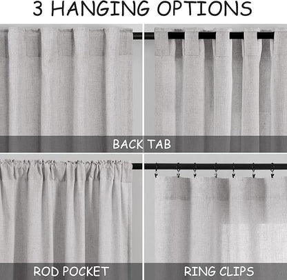 Grey Linen Back Tab Curtains 96 Inches Long 2 Panels Set - Image 3