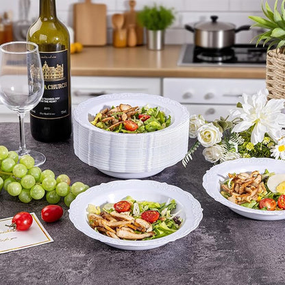 DaYammi 30 Pack Plastic Bowls, 12oz Disposable Soup Bowls, Heavy Duty Dinner Bowls for Weddings, Parties, Dinners, Catering and Everyday Use