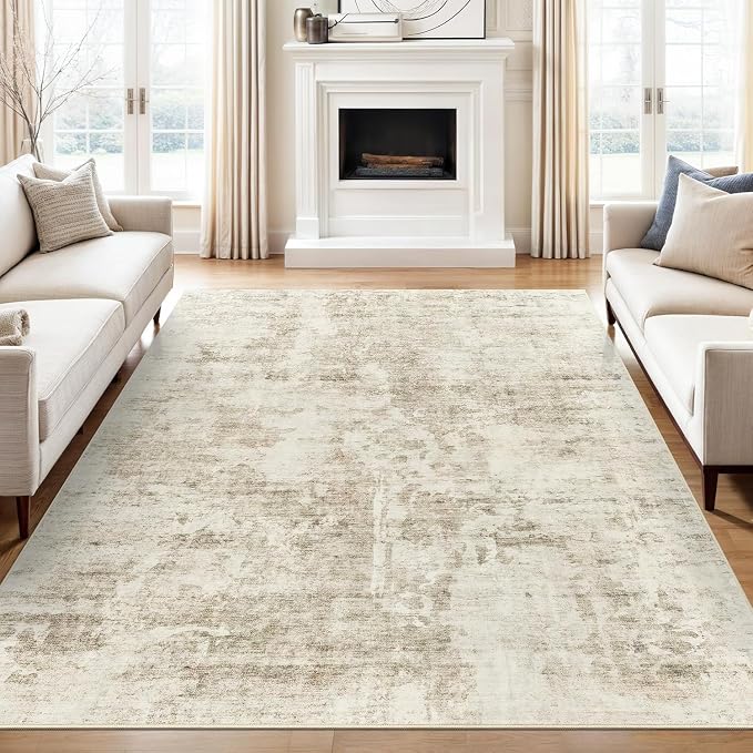 Soalmost 9x12 Area Rugs for Living Room Washable Rug Abstract Beige/Gray | - Image 8