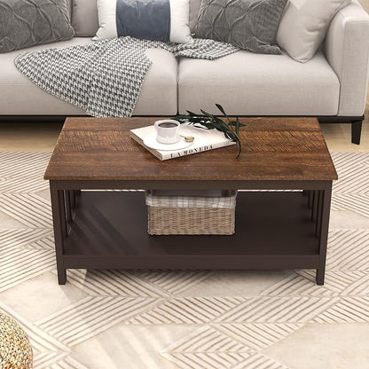 ChooChoo Farmhouse Coffee Table, Espresso Living Room Table - Image 7