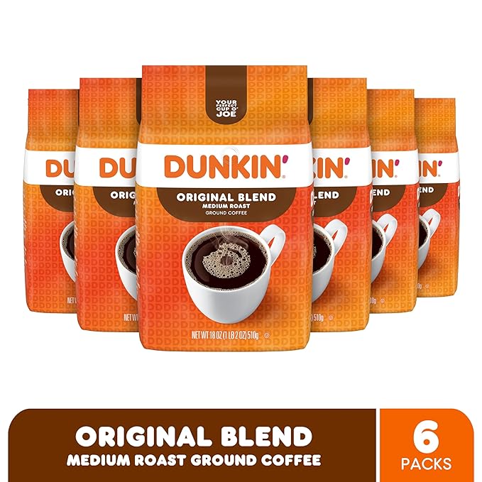 Dunkin' Original Blend Medium Roast Ground Coffee, 18 Ounce (Pack of 6)