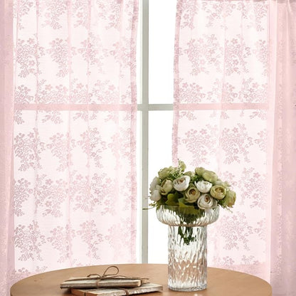 YJ YANJUN Vintage Lace Curtains 30 inch Length 2 Panels - Image 3