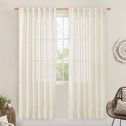 Natural Linen Semi Sheer Curtains 80 Inch Length, Light Filtering | Neutral by LAMIT