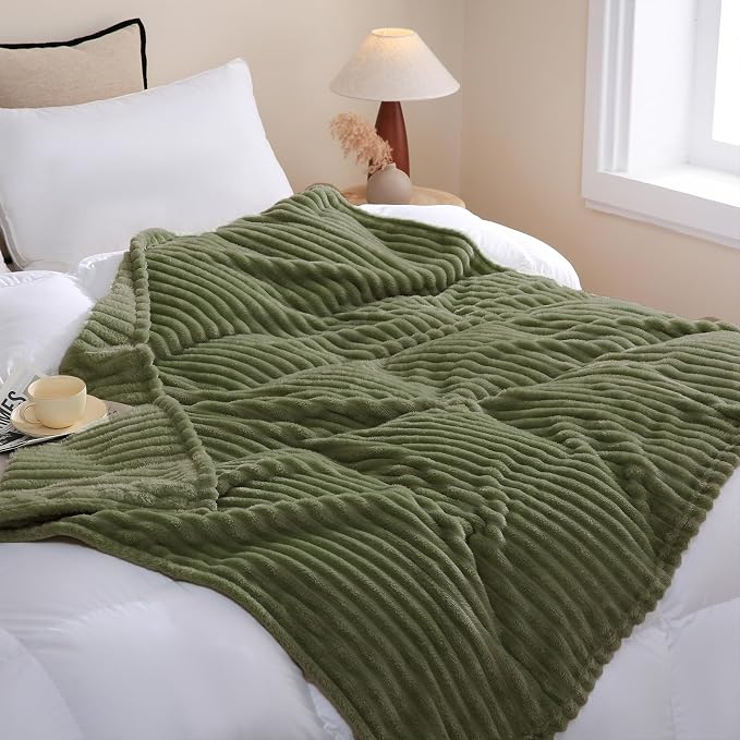 Olive Green Fleece Throw Blanket 50”×60” - Image 3