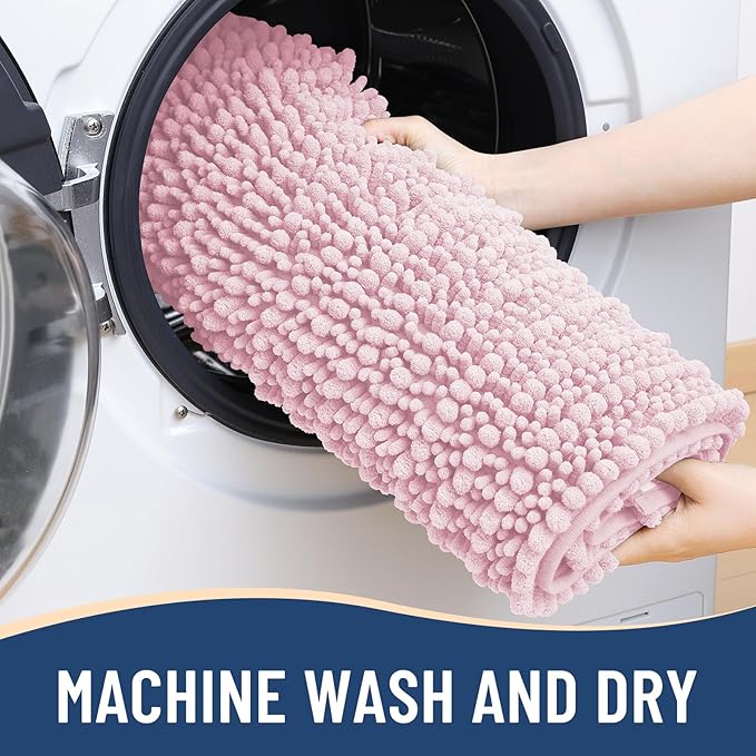 Arotive Luxury Chenille Bathroom Rug Mat, Extra Soft Thick Absorbent Shaggy Bath Rugs, Non-Slip Machine Wash Dry, Plush Bath Mats for Bathroom, Shower and Tub, 30x20, Pink