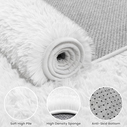 5x7 Fluffy Shag Area Rugs for Living Room Bedroom: Soft Plush Carpet White | - Image 5