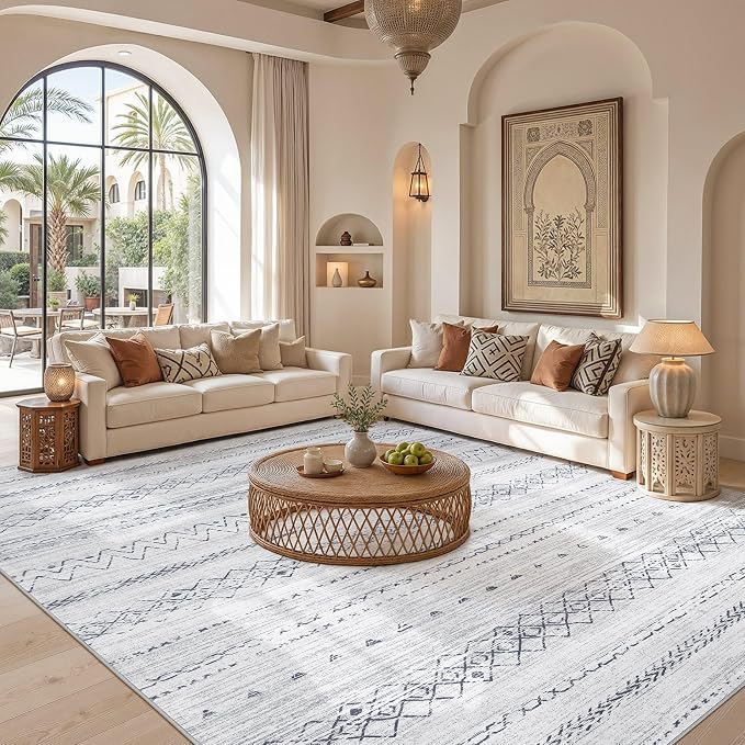 cotiled Boho 7x9 Area Rug for Living Room: Large Moroccan Washable Rug | Stain - Image 5