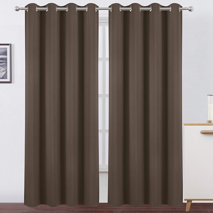 Chocolate Brown Thermal Blackout Curtains/52 x 84 Inch/Set of 2 Panels Room by Lemomo