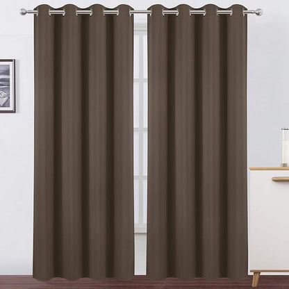 Chocolate Brown Thermal Blackout Curtains/52 x 84 Inch/Set of 2 Panels Room by Lemomo