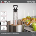 Taylor Programmable Digital Candy and Deep Fry Thermometer with Green Light Alert Display & Stainless Steel Candy Deep Fry Food Cooking Kitchen Analog Thermometer, 12 Inches