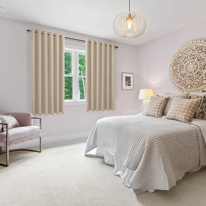 Grommet Blackout Curtains for Bedroom 70 x 63 Inches Taupe 2 Panels | Thermal - Image 6