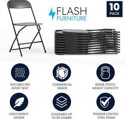 Flash Furniture Hercules Set of 10 Indoor/Outdoor Heavy-Duty Plastic Folding - Image 3