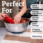 Priority Chef 6Pc Large Mixing Bowls With Lids Set with Non-Slip Bases, Stainless Steel Mixing Bowl Set, 6 Airtight Lids and 3 Graters, Blue