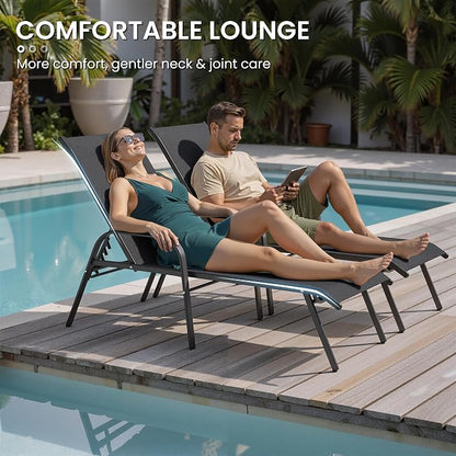 Crestlive Products Outdoor Chaise Lounge Chair, 5-Position Pool Lounge Chairs - Image 7