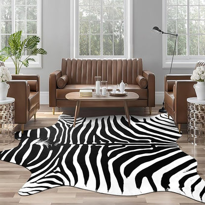 Faux Zebra Rug, Large Zebra Print Rug Animal Hide Rugs, 7 x 6.2 Ft | Print Hide - Image 4