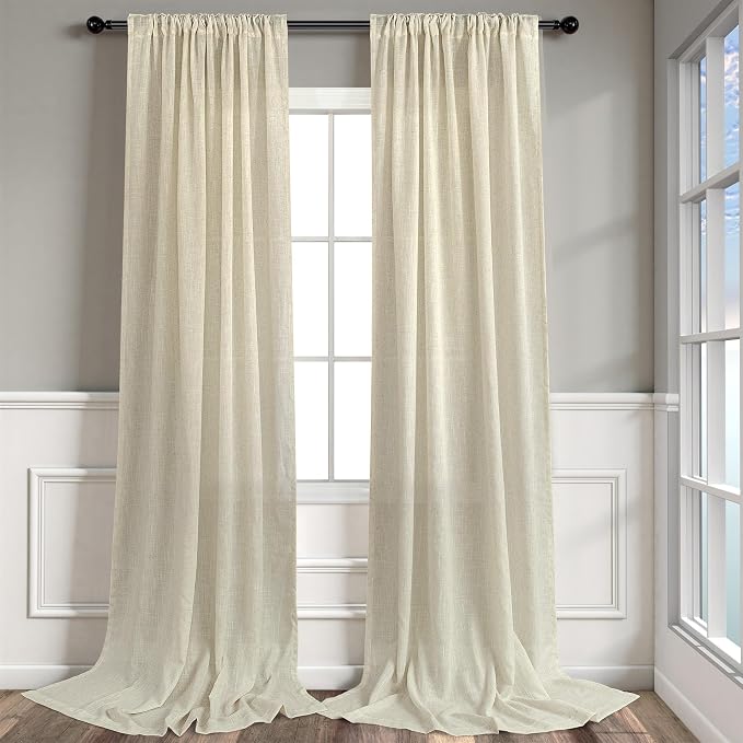 Pitalk 108 Inch Long Curtains for Living Room Birch Beige Linen Extra Long - Image 9