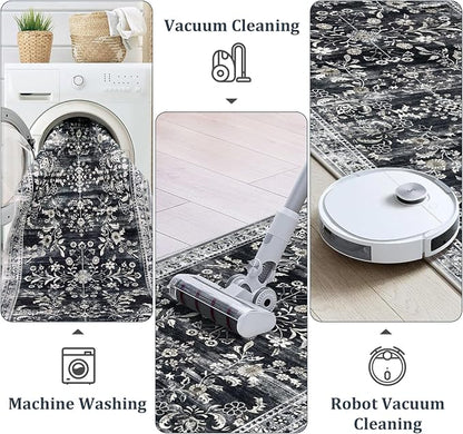 Yamaziot 2x10 Washable Hallway Runner Rug Non Slip Floral Carpet, Stain - Image 4