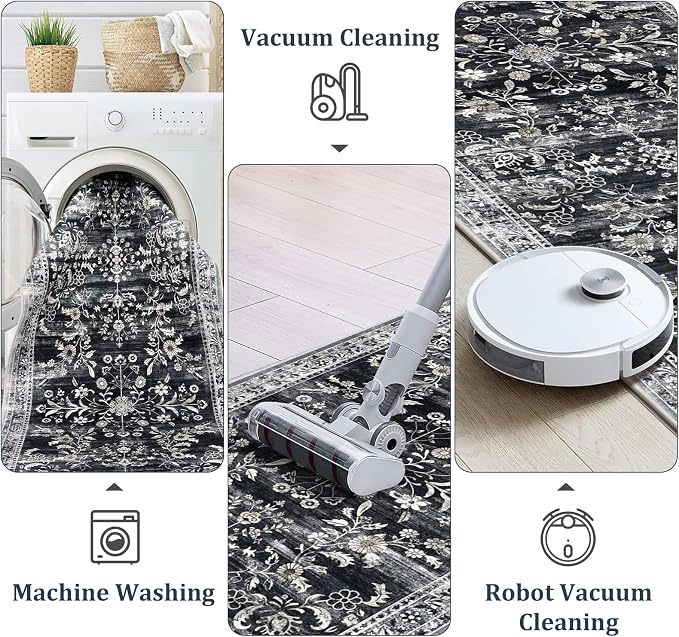 Yamaziot 2x12 Washable Hallway Runner Rug Non Slip Floral Carpet, Stain - Image 4