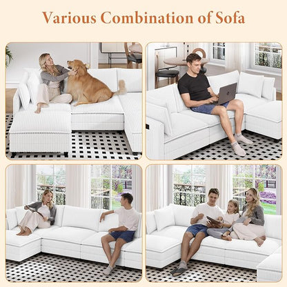 Vesgantti 109" U Shaped Cloud Sectional Sofa, Comfy Corduroy Upholstered - Image 6