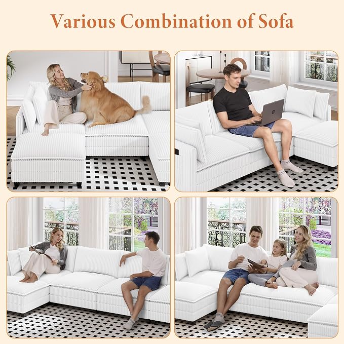 Vesgantti 143" L Shaped Modular Sectional Sofa, Comfy Corduroy Upholstered - Image 7