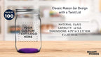DISCOUNT PROMOS 100 Decorating Mason Jars Set, 12 oz. - Customizable Text, Logo - Canning, Aluminum Lid - Purple