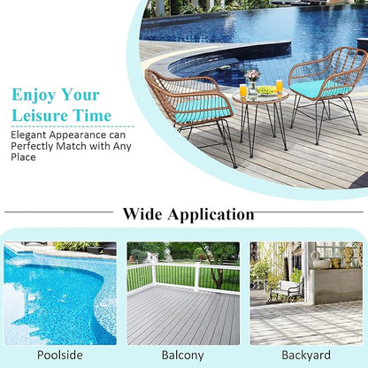 Tangkula 3 Pieces Patio Conversation Bistro Set, Outdoor Wicker Furniture - Image 8