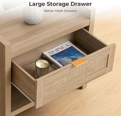 SICOTAS Rattan Nightstand End Table - Image 4