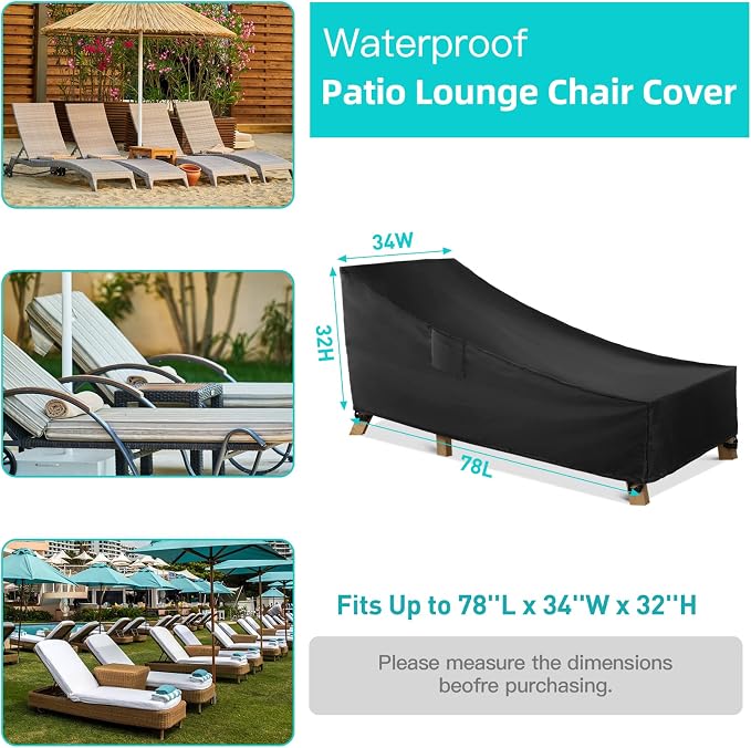 WLEAFJ Patio Chaise Lounge Cover Waterproof, Heavy Duty Outdoor Lounge Chair - Image 2