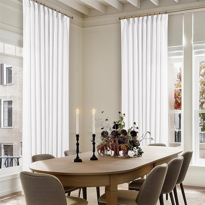 60 Inch Width Curtains 90 Inch White Linen Curtains Pinch Pleated | Linen Blend - Image 8