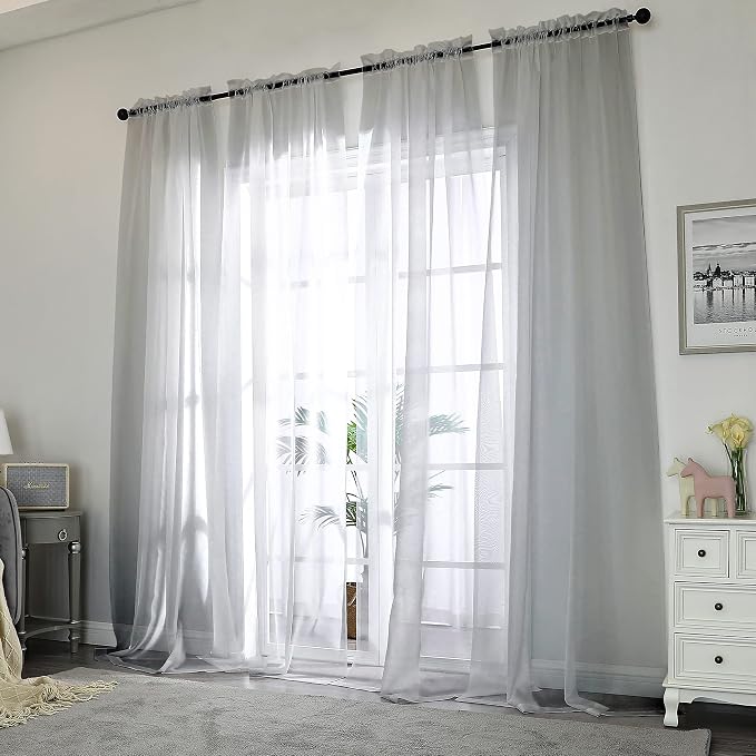Chyhomenyc Charcoal Grey Sheer Curtains 108 Inch Length 2 Panels, Extra Long - Image 2