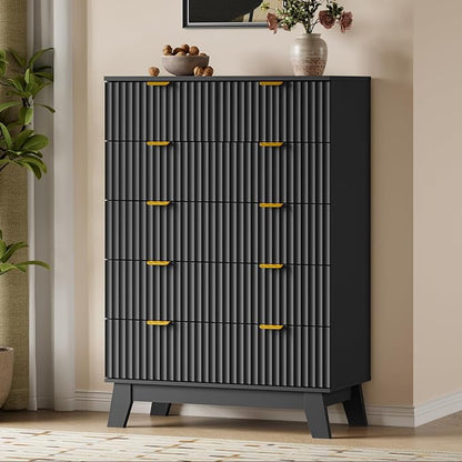 BORNOON 46" Tall Dresser for Bedroom, 6-Drawer Fluted Chest of Drawers - Image 3