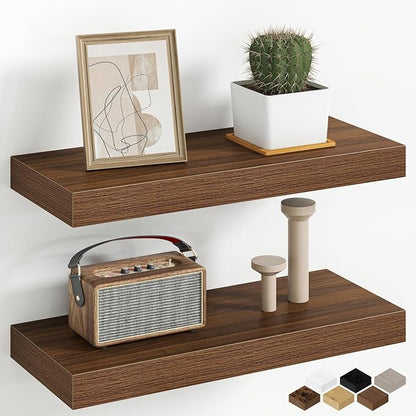 Fun Memories 16 Inch Floating Shelves Wall-Mounted, Engineered Wood Wall Shelves by FunMemories