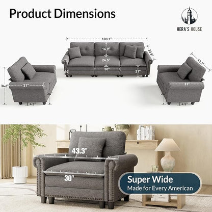 HERA'S HOUSE 3 Pieces Modular Sectional Sofa Sets, Oversized Couch Set - Image 9