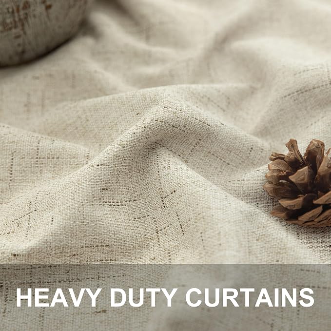 Burlap Curtains 90 Inches Long for Bedroom 2 Panel 100 Percent Blackout Linen - Image 2