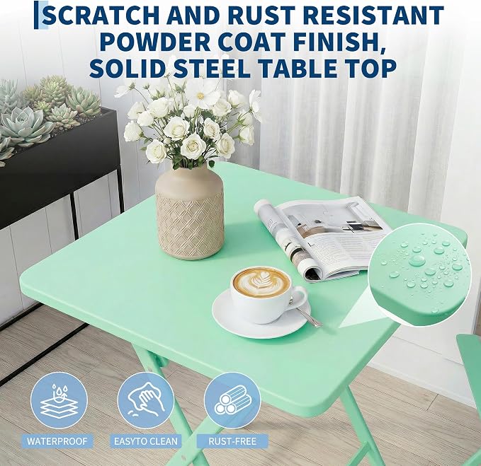 GarveeLife 3 Piece Outdoor Bistro Set, All Metal Patio Table and Chairs Set - Image 4
