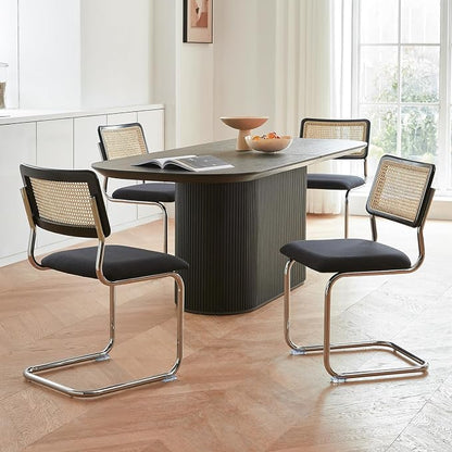 GrandNoor Rattan Dining Chairs Set, Wooden Mid Century Modern Dining Room Chairs by GrandNoor