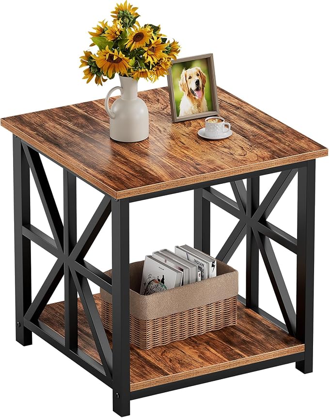GreenForest End Table with 2-Tier Storage Shelf, 19.7 inch Side Table by GreenForest