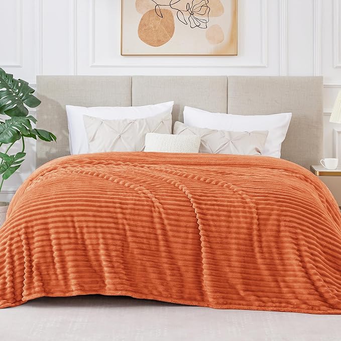 BEDELITE Ribbed Jacquard Burt Orange King Size Blanket - Image 2