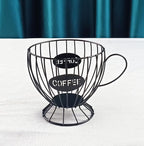 Coffee Pod Holder,Large K-Cup & Nespresso Capsule Organizer, Coffee Capsule Basket, Metal Coffee Bar Organizer for Kitchen Dinning Room Office Home Cafe Hotel (Black-Tea Cup )
