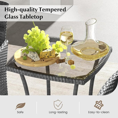 Tangkula 3-Piece Patio Furniture Set, PE Wicker Conversation Bistro Set w/A - Image 7