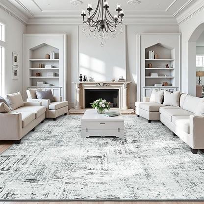 Rugflix 9x12 Area Rugs for Living Room, Washable Blue Grey Large Rug | Machine by RugflixAreaRugs
