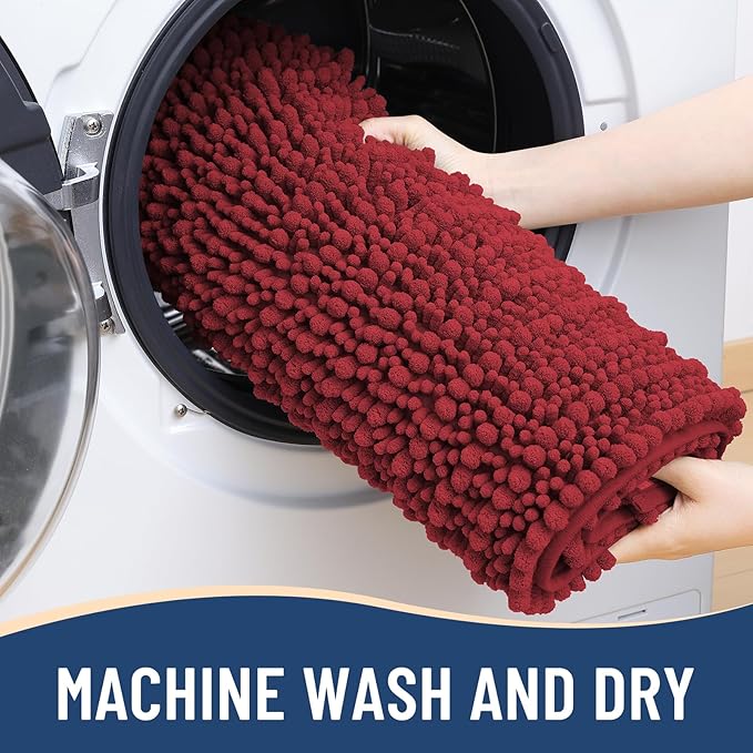 Arotive Luxury Chenille Bathroom Rug Mat, Extra Soft Thick Absorbent Shaggy Bath Rugs, Non-Slip Machine Wash Dry, Plush Bath Mats for Bathroom, Shower and Tub, 30x17, Red